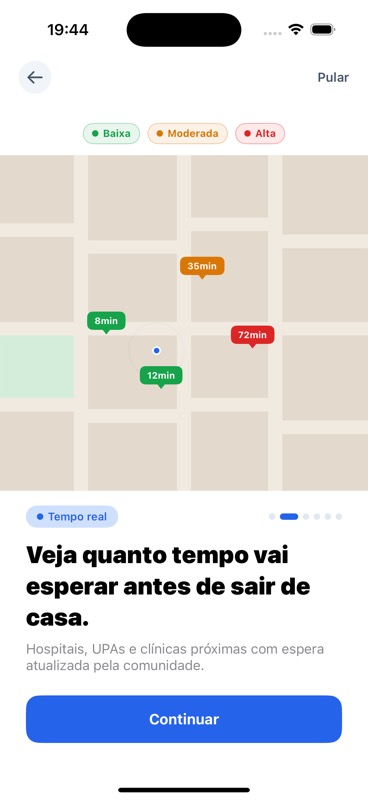 Mapa com tempo de espera em tempo real de hospitais próximos